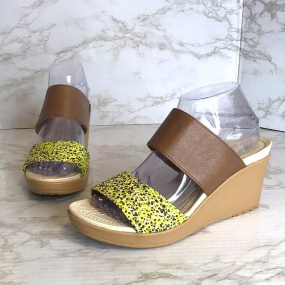 Crocs Leigh II 2-Strap Graphic Open Toe Wedge Heel Sandals size 10 - Picture 1 of 10
